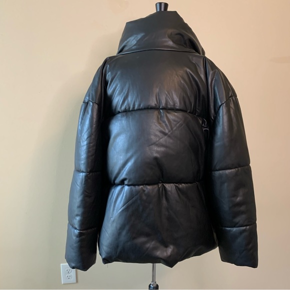 AVEC LES FILLES Black Faux Leather Puffer Jacket Size XL - Picture 4 of 14